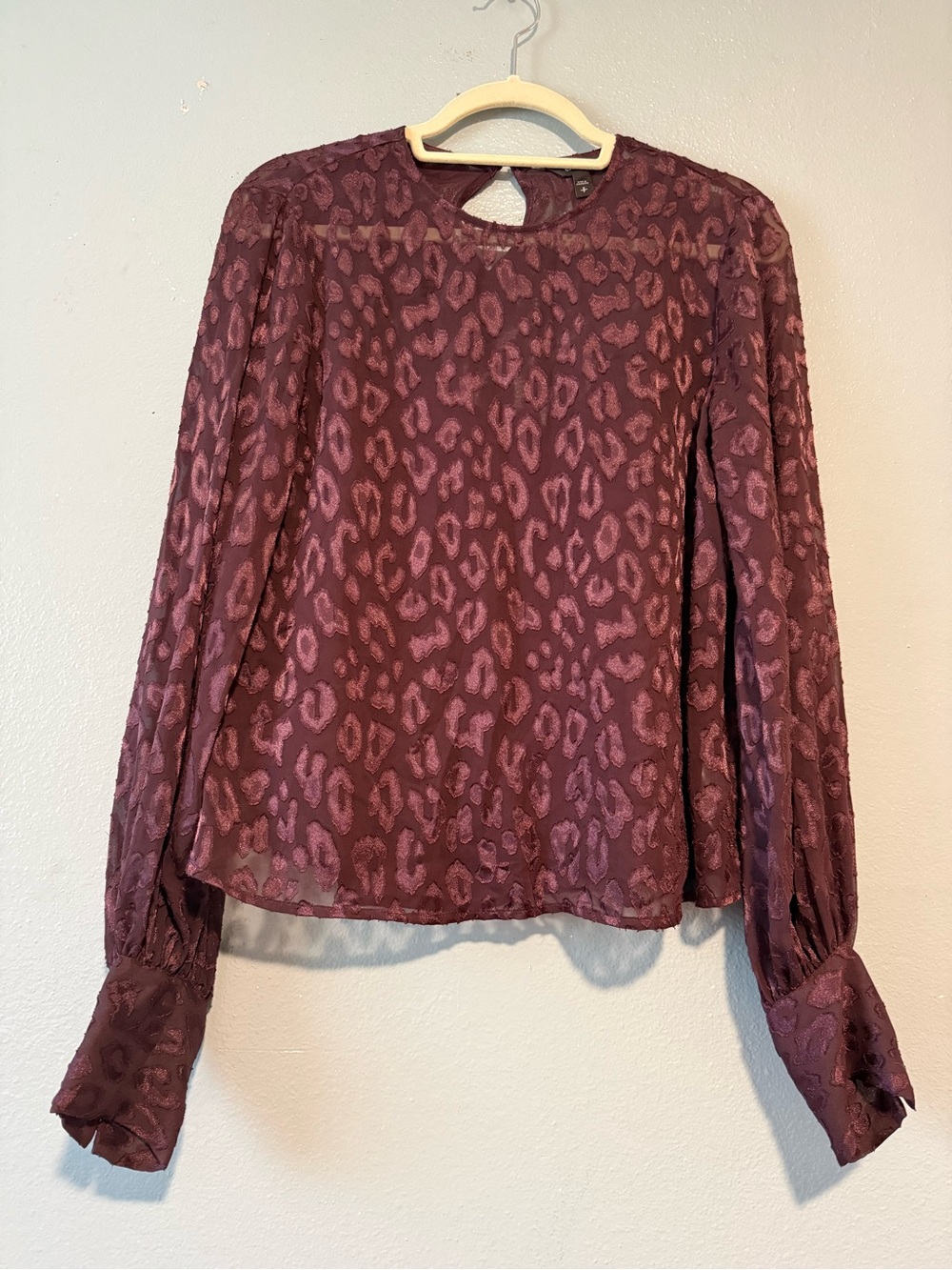 EXPRESS Womens Burgundy Leopard Print Long-Sleeve Blouse SIZE S